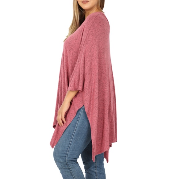 Rose Oversized V-Neck Poncho Sweater - Picture 3 of 4
